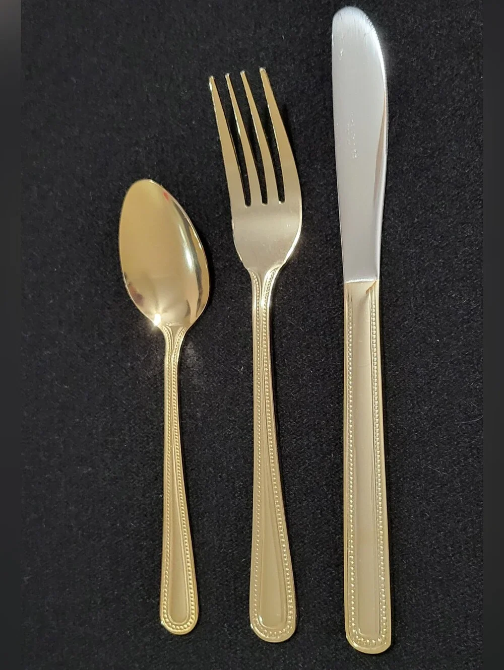 Gibson Gold Electroplate Beaded Edge Stainless 12-Piece Flatware / Cutlery Set